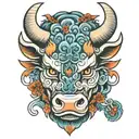 Japanese bull head children's colors tattoo design idea
