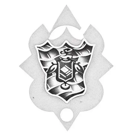 A realistic black and grey tattoo of a police badge with a hidden Pokemon silhouette tattoo design idea