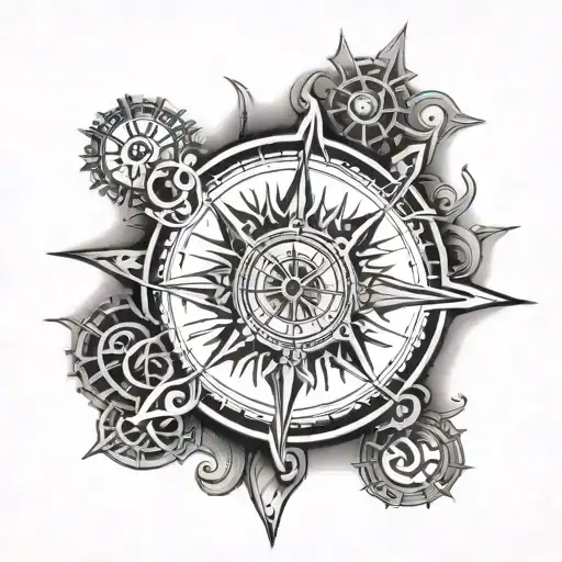 snowflake and compass tattoo design idea