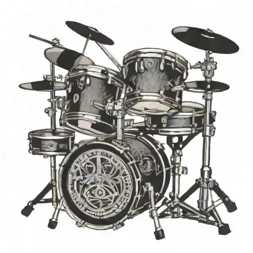 A drum set with intricate blackwork details inspired tattoo design idea