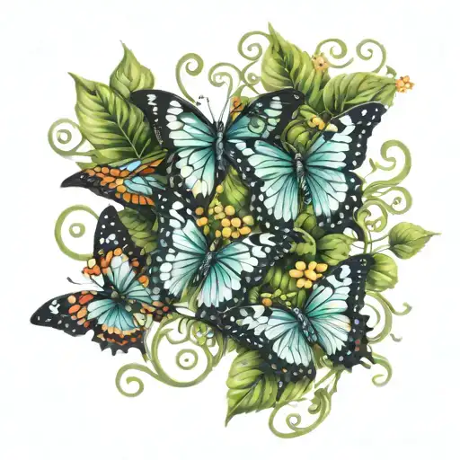Ivy Vine Butterflies tattoo design idea