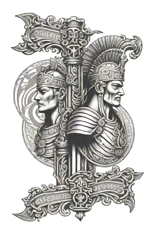 two stone pillars that build a road through history of two warrior identities that embody hope, grit, and trust  tattoo design idea