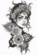 loyally out values ​​everything with shades behind filling like clouds or flames with a girl's eye tattoo design idea