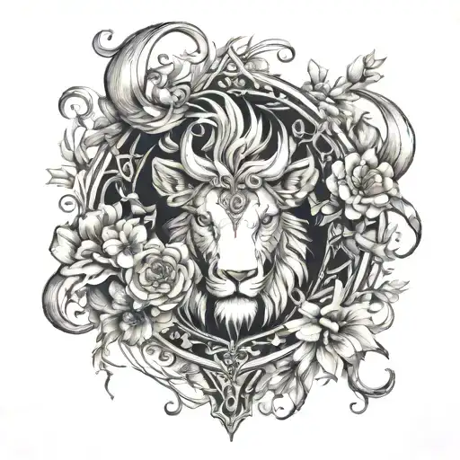 chest tattoo. mix design of leo, virgo and aries zodiac sign. tattoo design idea