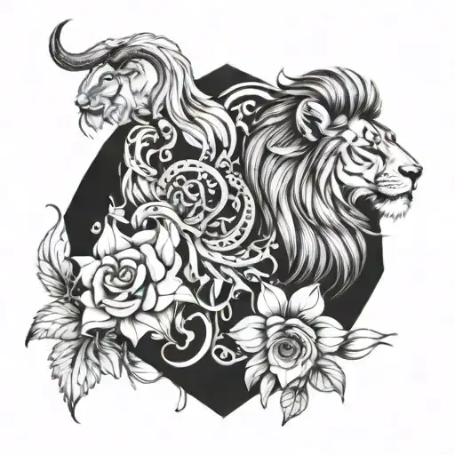 chest tattoo. mix design of leo, virgo and aries zodiac sign. tattoo design idea