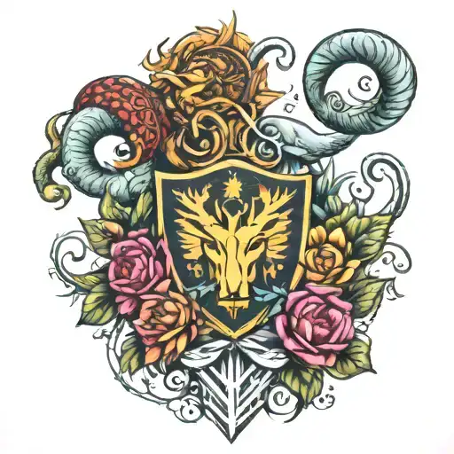 chest tattoo. Mix of Leo, virgo and aries zodiac signs tattoo design idea