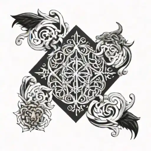 chest tattoo. mix of leo and virgo and aries zodiac sign. celtic style tattoo design idea