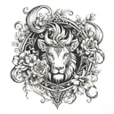 chest tattoo. mix design of leo, virgo and aries zodiac sign. tattoo design idea