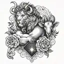 chest tattoo. mix design of leo, virgo and aries zodiac sign. tattoo design idea