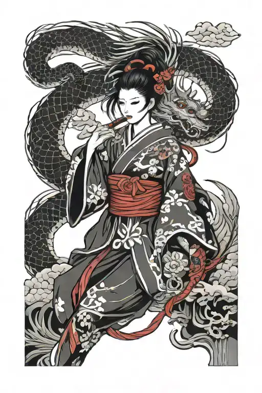 dragon geisha japanese warrior tattoo design idea