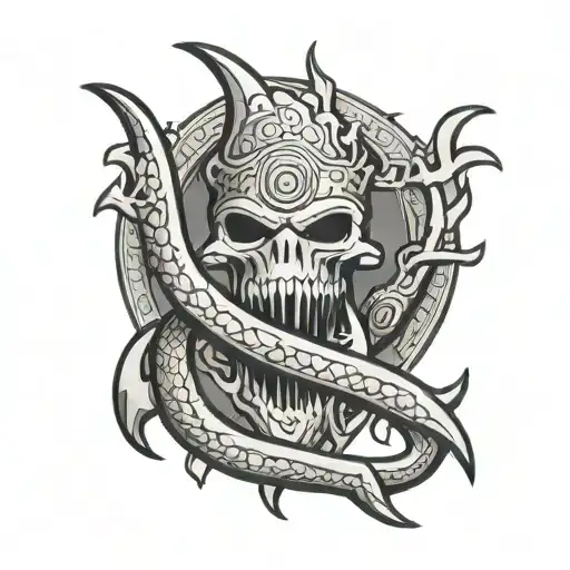 trident with eel wrapped round tattoo design idea