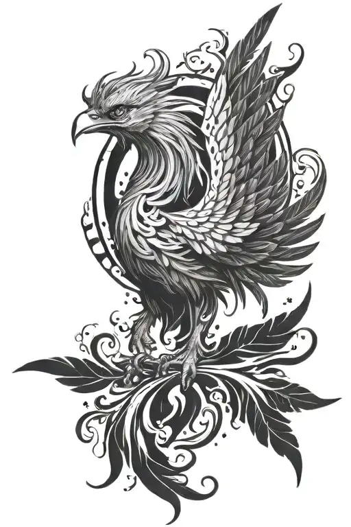 phoenix rising from the ashes in the languages ​​of the name tattoo design idea