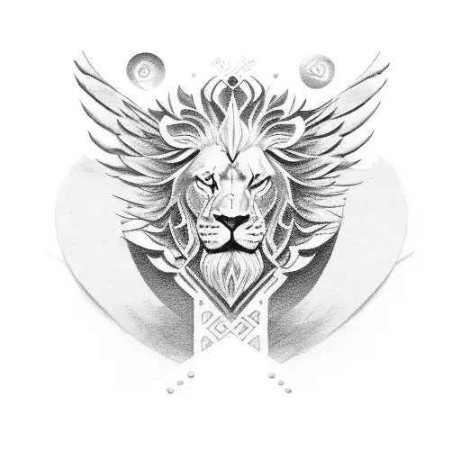 wings , lion greek meander, chess piec tattoo design idea