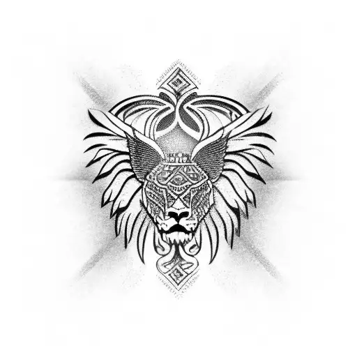 wings , lion greek meander, chess piec tattoo design idea