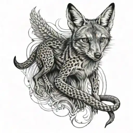 jackal with a snake tattoo design idea