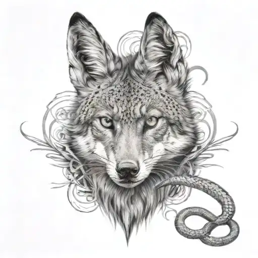 jackal with a snake tattoo design idea
