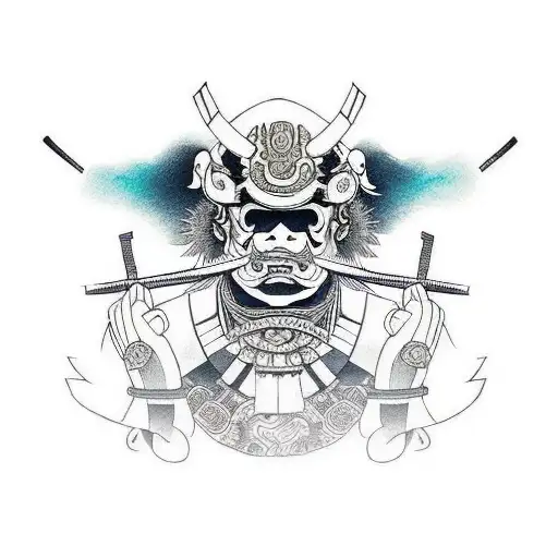 samurai with half face as skull tattoo design idea