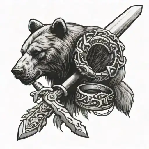 bear paw and wedding rings sword tattoo design idea