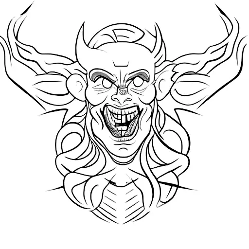 face of a man but opened up length wise seeing a demon face inside tattoo design idea