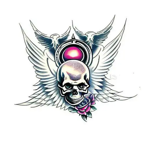Skulls, wings, demons, angels, death, grim tattoo design idea