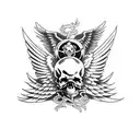 Skulls, wings, demons, angels, death, grim tattoo design idea