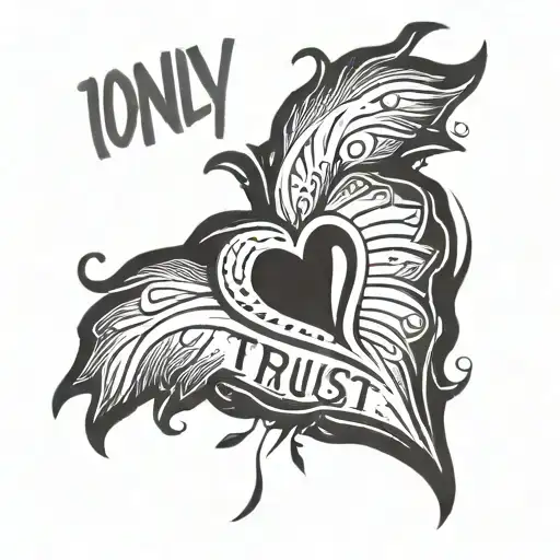 Heart tattoo with a word "I only Trust You" use black ink with veins design tattoo design idea