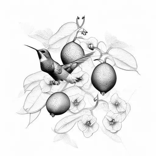 anna's hummingbird with passionfruit vine tattoo design idea