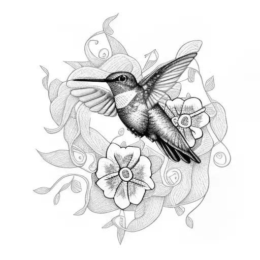 hummingbird with passionflower vine and celtic motherhood knot  tattoo design idea