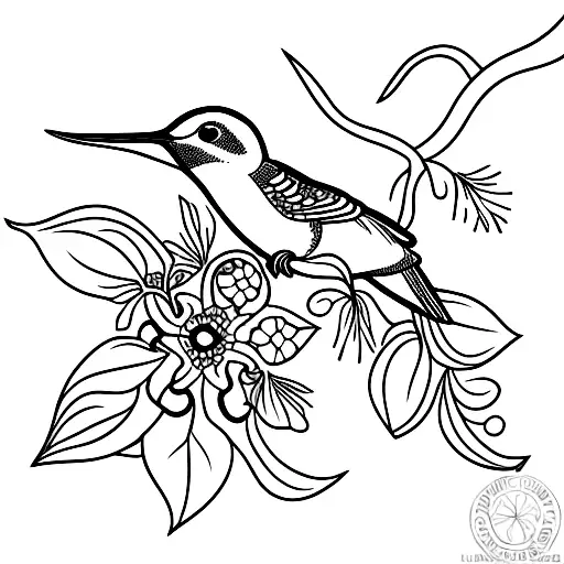 anna's hummingbird with passionflower vine tattoo design idea