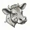 a tattoo aligned with the emojis of tea, then the symbol A and last the cow face tattoo design idea