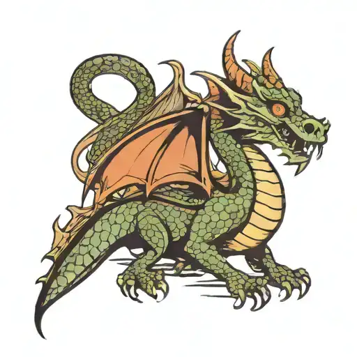 sad dragon walking into cave leaving trail of scales behind  tattoo design idea