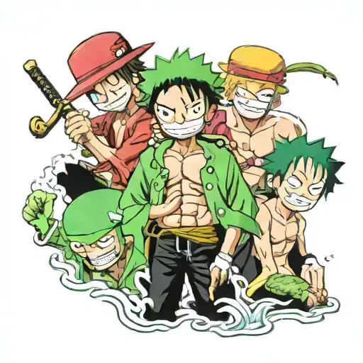 one piece together with chupper lufie and zoro one piece tattoo design idea