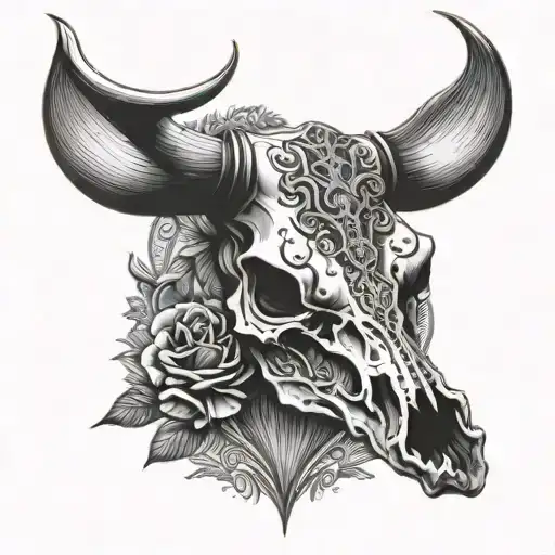 Black and Grey "Bull Skull" Tattoo Idea BlackInk AI
