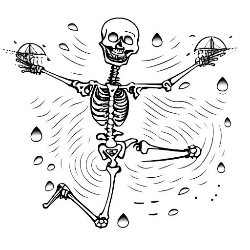 skeleton dancing in rain tattoo design idea