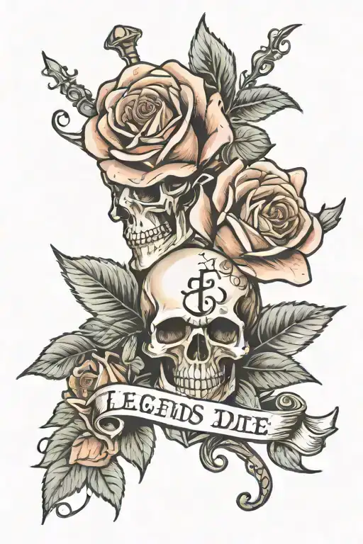 999 Legends never die with a rose and cross conjoined tattoo design idea