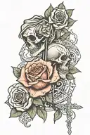 999 Legends never die with a rose and cross conjoined tattoo design idea