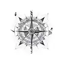 Compass with musical notes with quote explore the world through music tattoo design idea