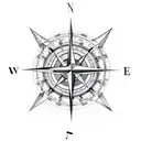 Compass with musical notes with quote explore the world through music tattoo design idea