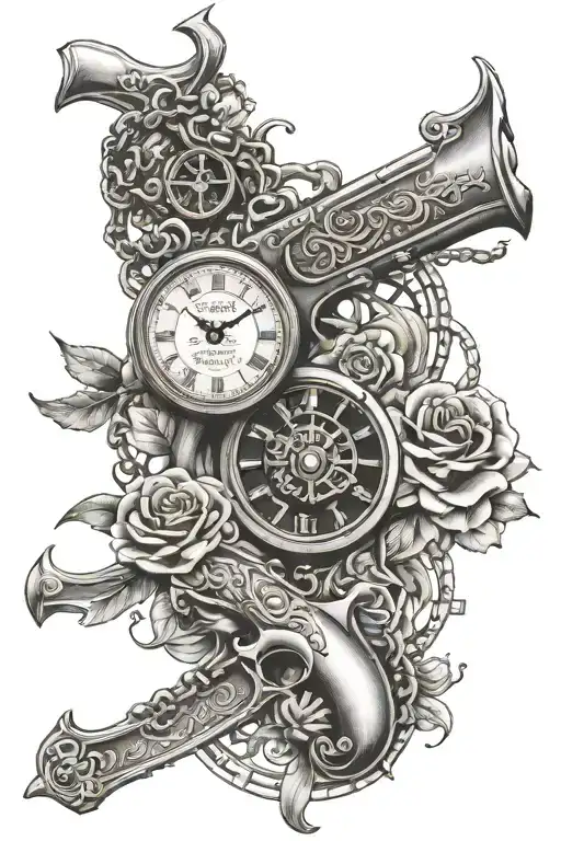 shotgun chain clock sagittarius date december 8 1974 and from rose tattoo design idea