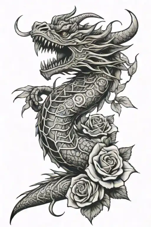 Samoan dragon hand tattoo with roses, does not go past wrist or knuckles tattoo design idea