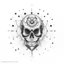 A dotwork skull adorned with cosmic elements like stars and planets tattoo design idea
