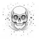 A dotwork skull adorned with cosmic elements like stars and planets tattoo design idea