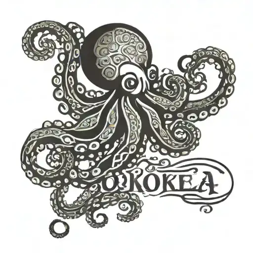 the word po'okela in cursive with an octopus driving tattoo design idea