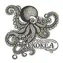 the word po'okela in cursive with an octopus driving tattoo design idea