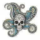 the word po'okela in cursive with an octopus driving tattoo design idea