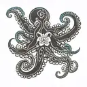 the word po'okela in cursive with an octopus driving tattoo design idea