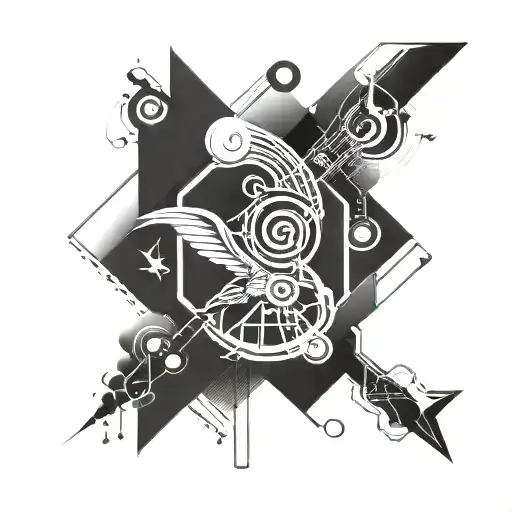 A futuristic design combining physics symbols and Capoeira movements, creating a dynamic and visually striking tattoo tattoo design idea