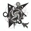 A futuristic design combining physics symbols and Capoeira movements, creating a dynamic and visually striking tattoo tattoo design idea