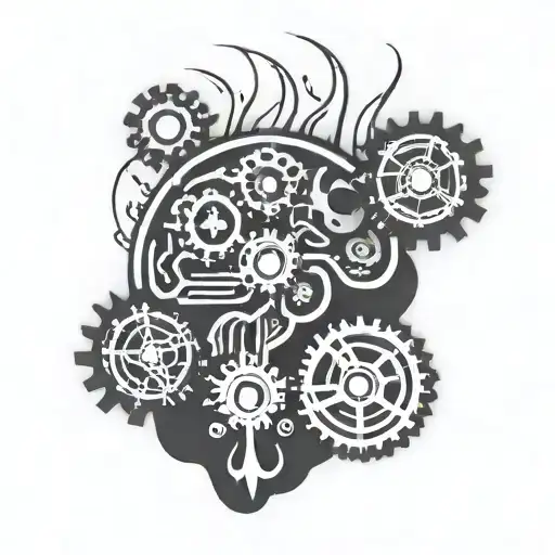 A stylized brain with gears and lightning bolts, representing the client's favorite things and the energy of ADHD tattoo design idea