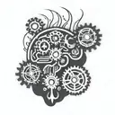 A stylized brain with gears and lightning bolts, representing the client's favorite things and the energy of ADHD tattoo design idea
